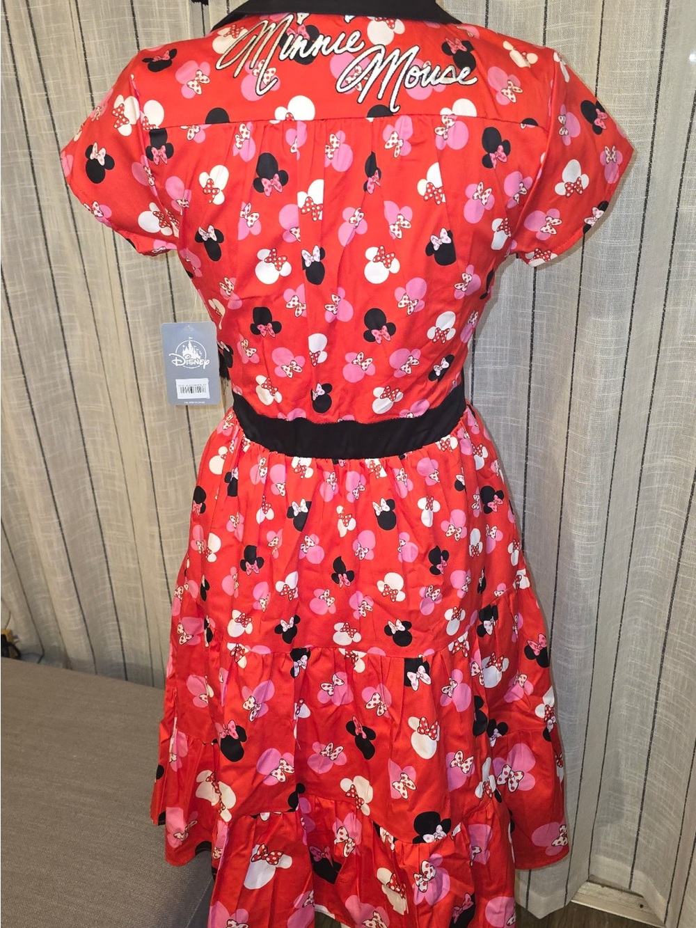 Disney Red Maxi Dress with Pink & Black Minnie Mouse Print - Picture 3 of 4
